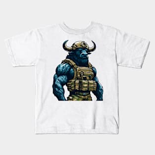 Tactical Minotaur Power Tee: Where Mythical Might Meets Modern Strength Kids T-Shirt